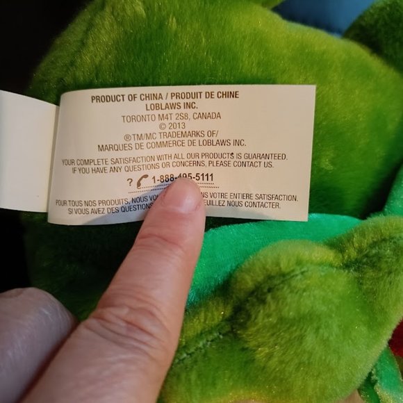 Frog🐸 Plush Stuffed Animal Doll Green Red Rose Loblaws - Picture 6 of 6